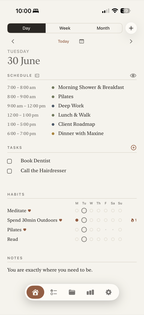 Daily Scheduler day view with schedule, tasks, and habits