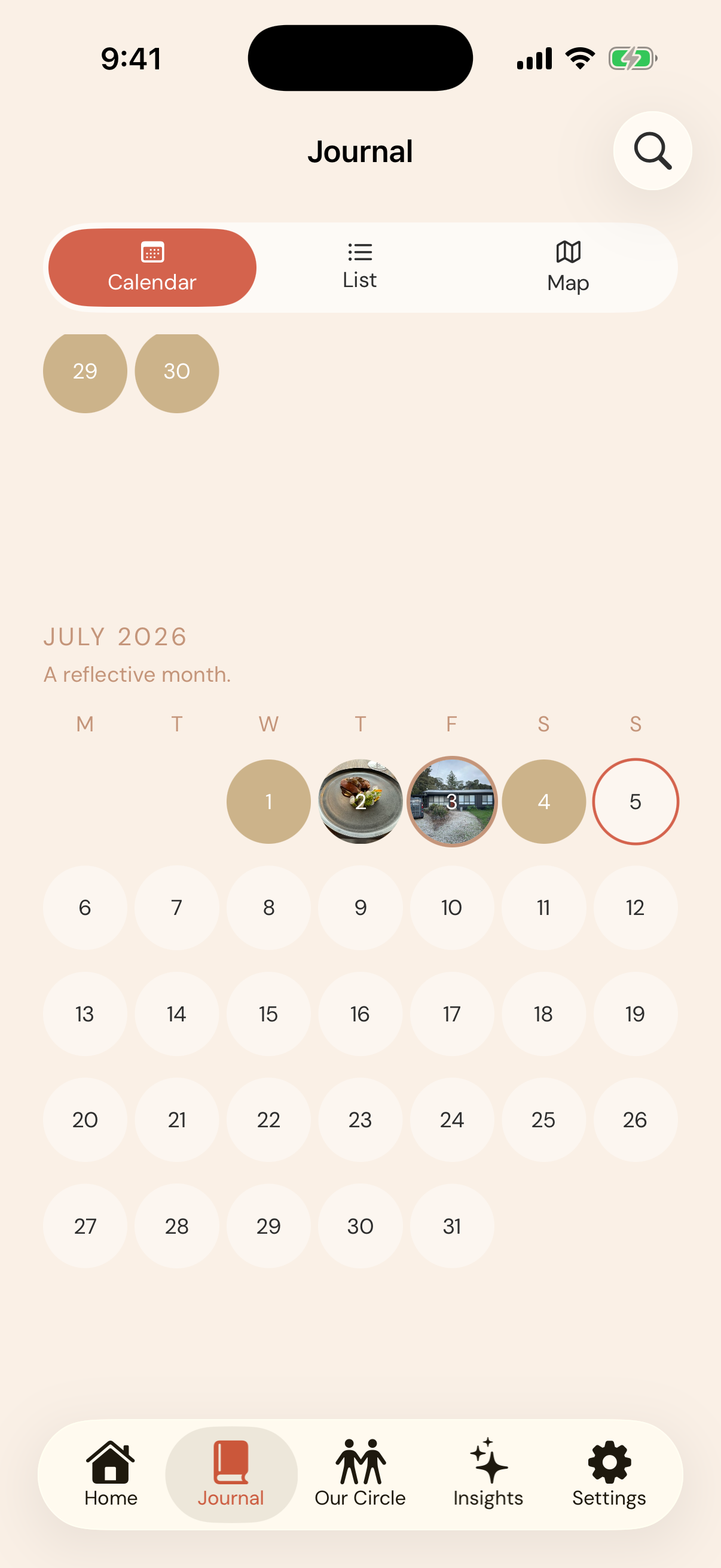 Our Circle Journal — a calendar of shared moments